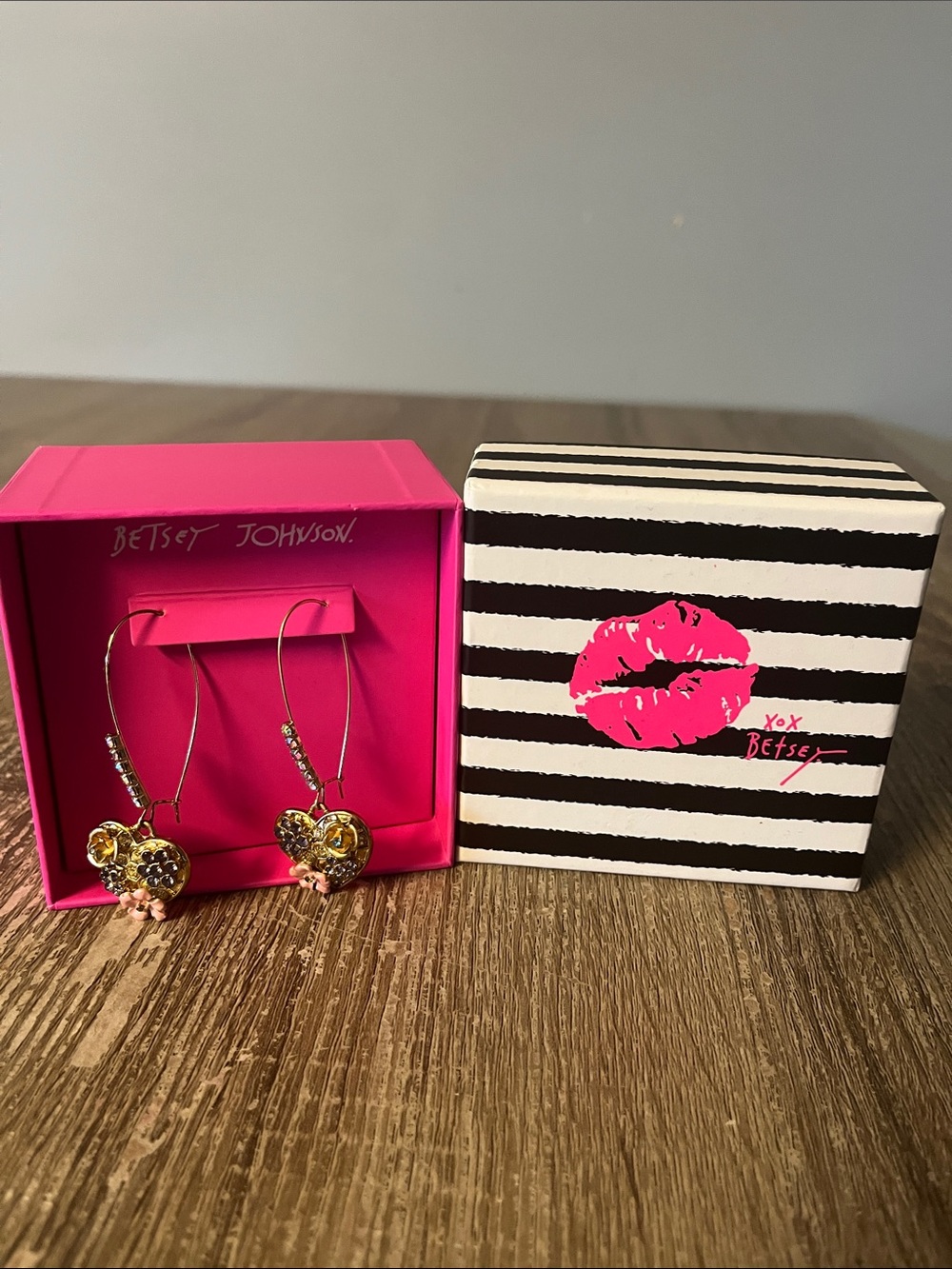 Betsey Johnson Pink Heart Dangle Earrings
